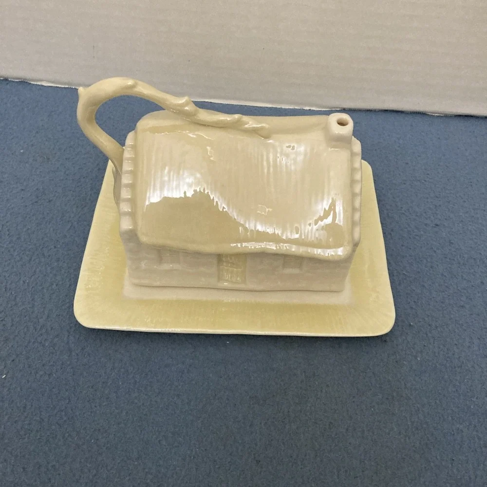 Belleek Irish Fine Parian Porcelain Yellow Cottage House Butter/Cheese Dish